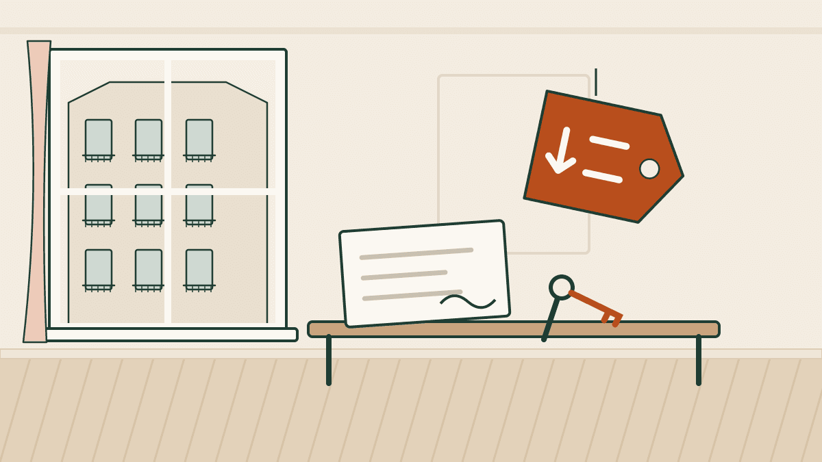 Illustration : une offre d'achat chiffrée, une calculatrice et les clés d'un appartement
